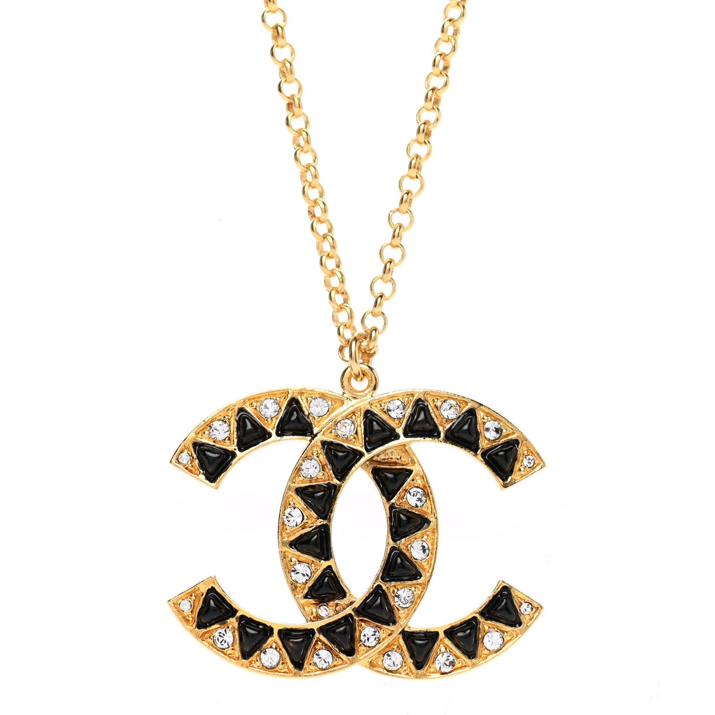 Metal Resin Crystal Scarab CC Pendant Necklace Gold Black