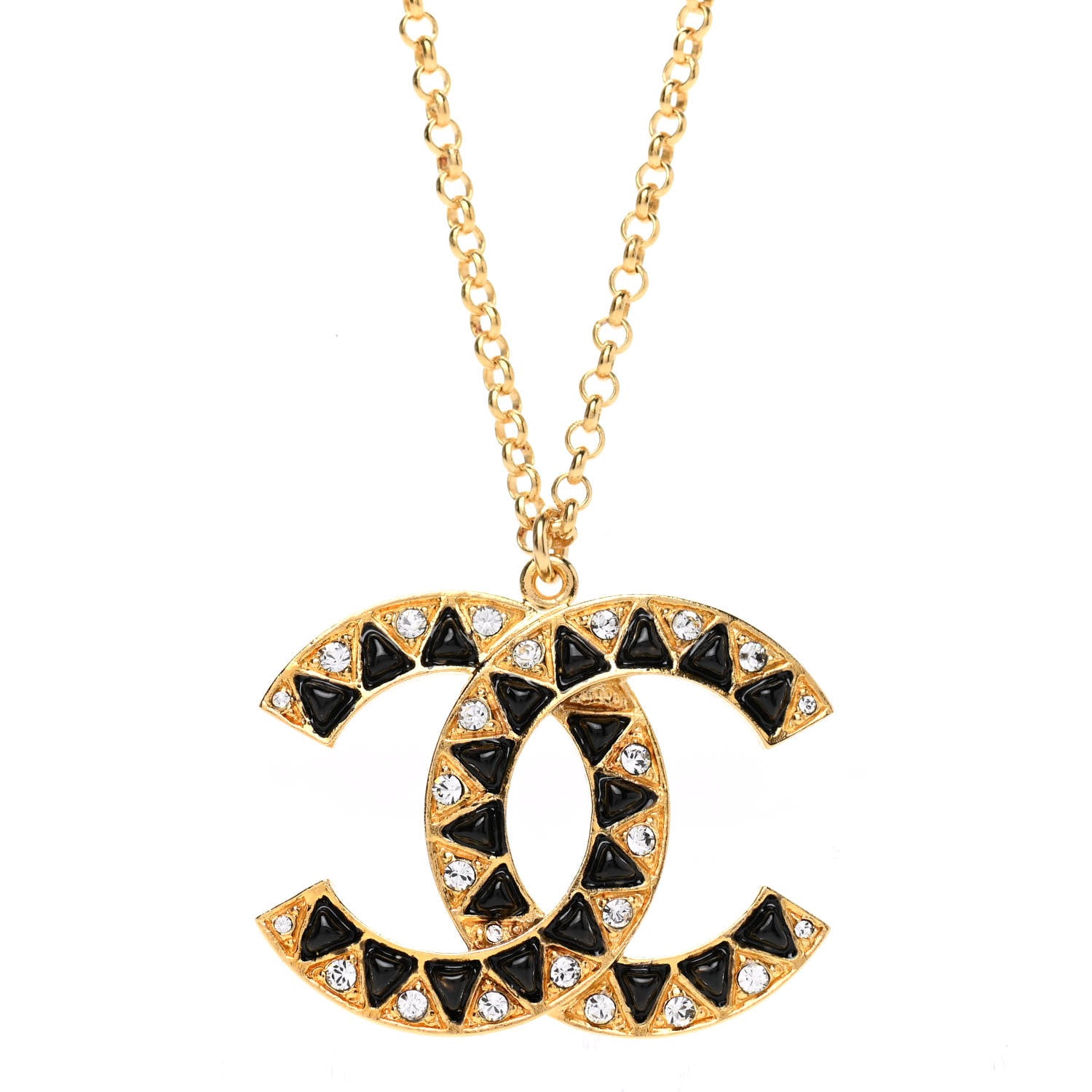 Chanel Metal Resin Crystal Scarab CC Pendant Necklace Gold Black 4 of 7