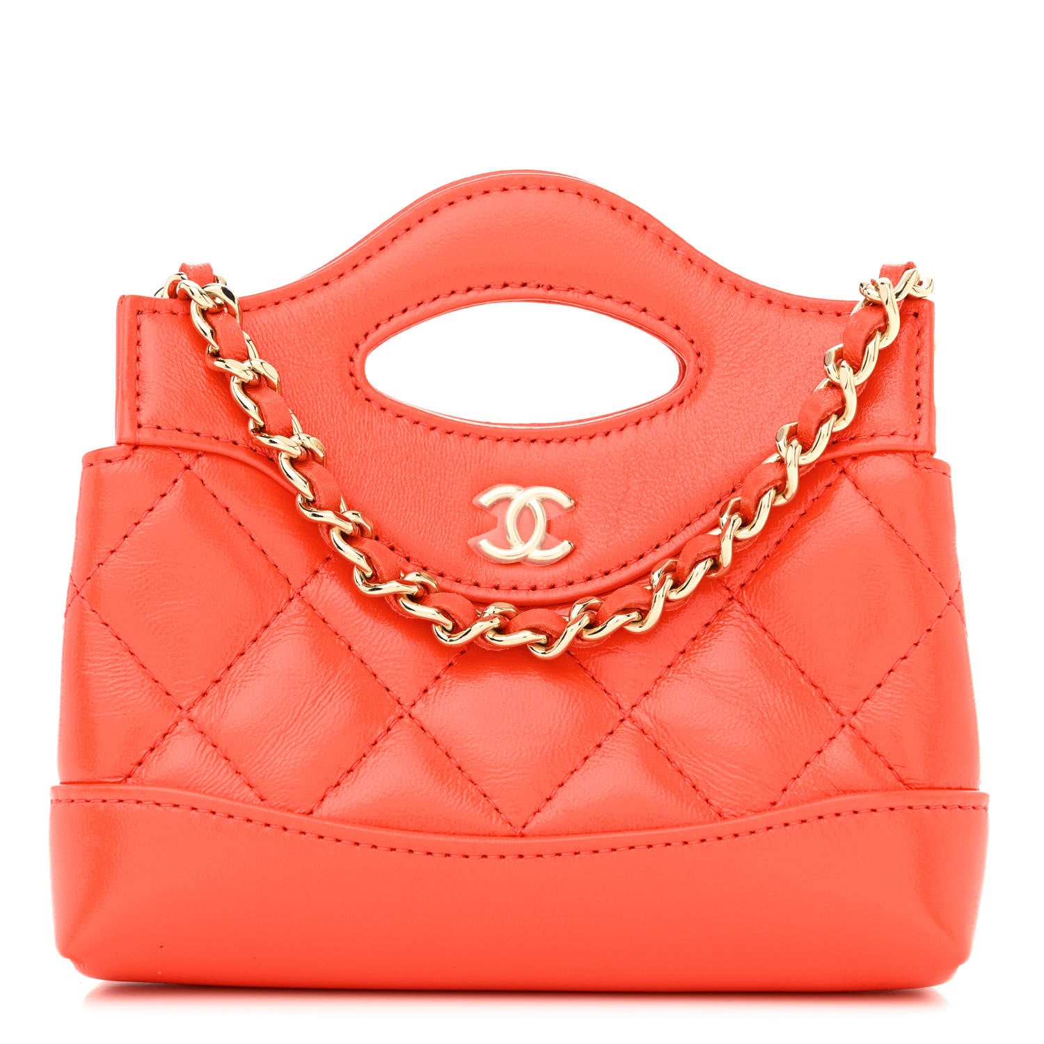Chanel Shiny Lambskin Quilted Micro 31 Clutch With Chain Red 1 of 10