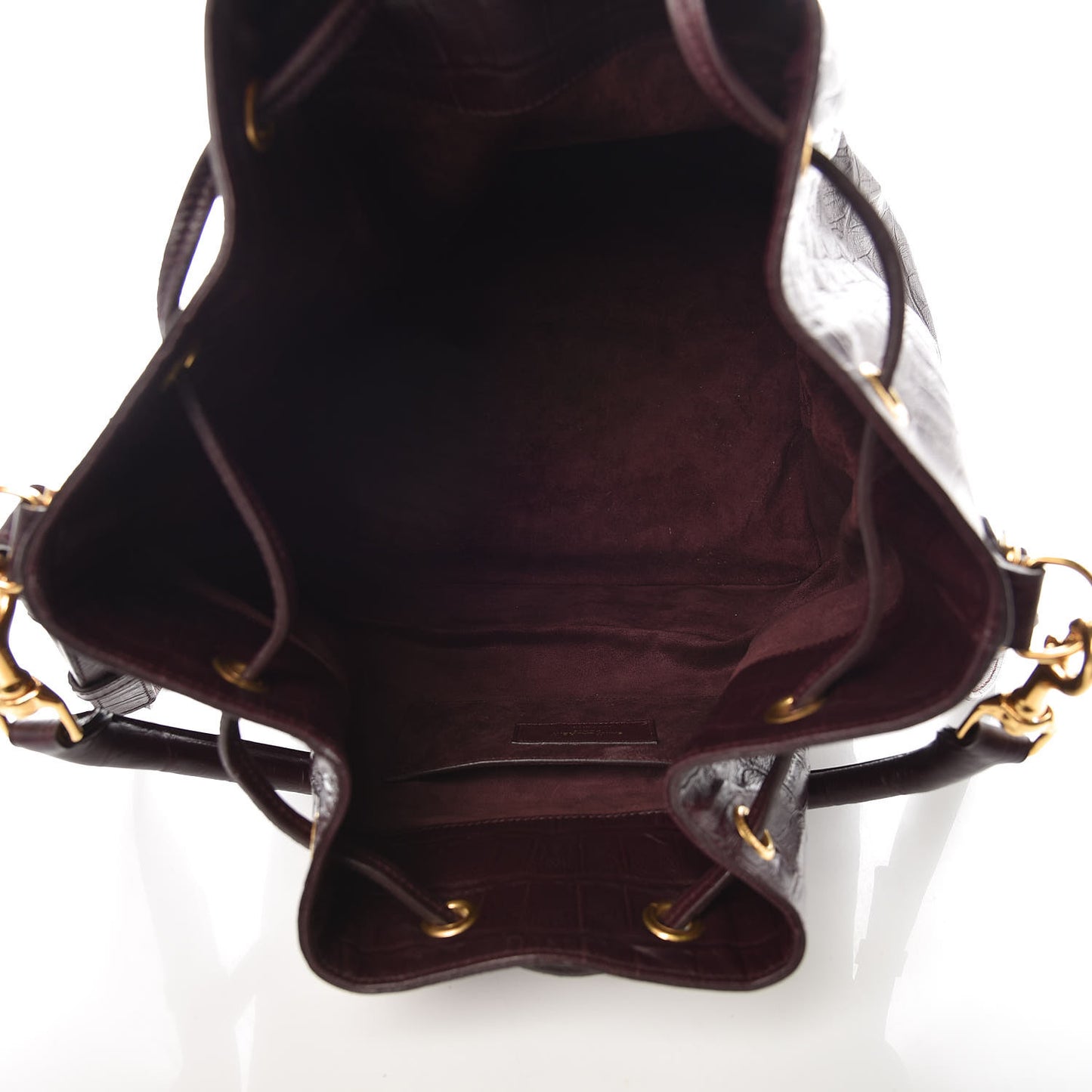 Calfskin Crocodile Embossed Large Emmanuelle Bucket Bag Burgundy