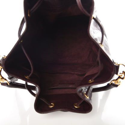 Saint Laurent Calfskin Crocodile Embossed Large Emmanuelle Bucket Bag Burgundy 7 of 9