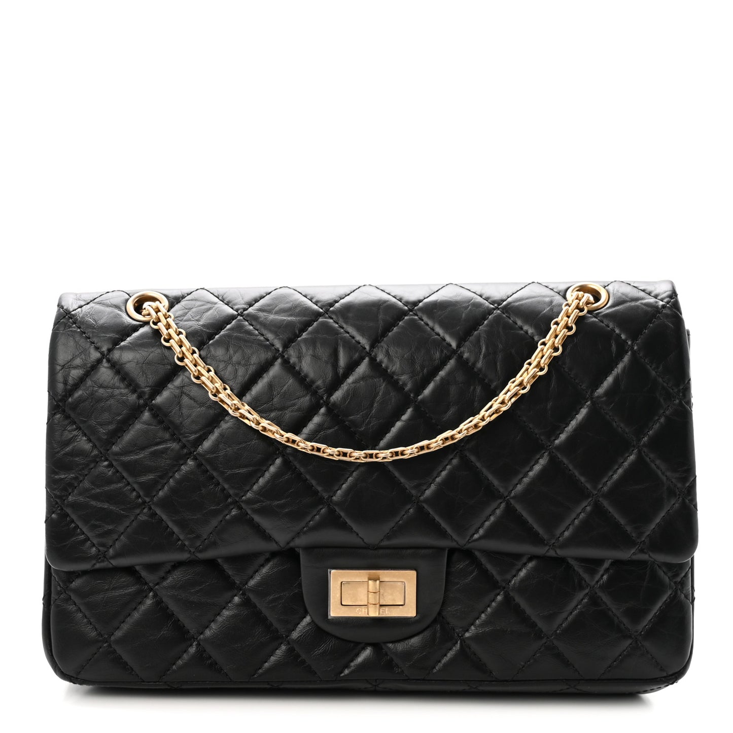 Aged Calfskin Quilted 2.55 Reissue 227 Flap Black