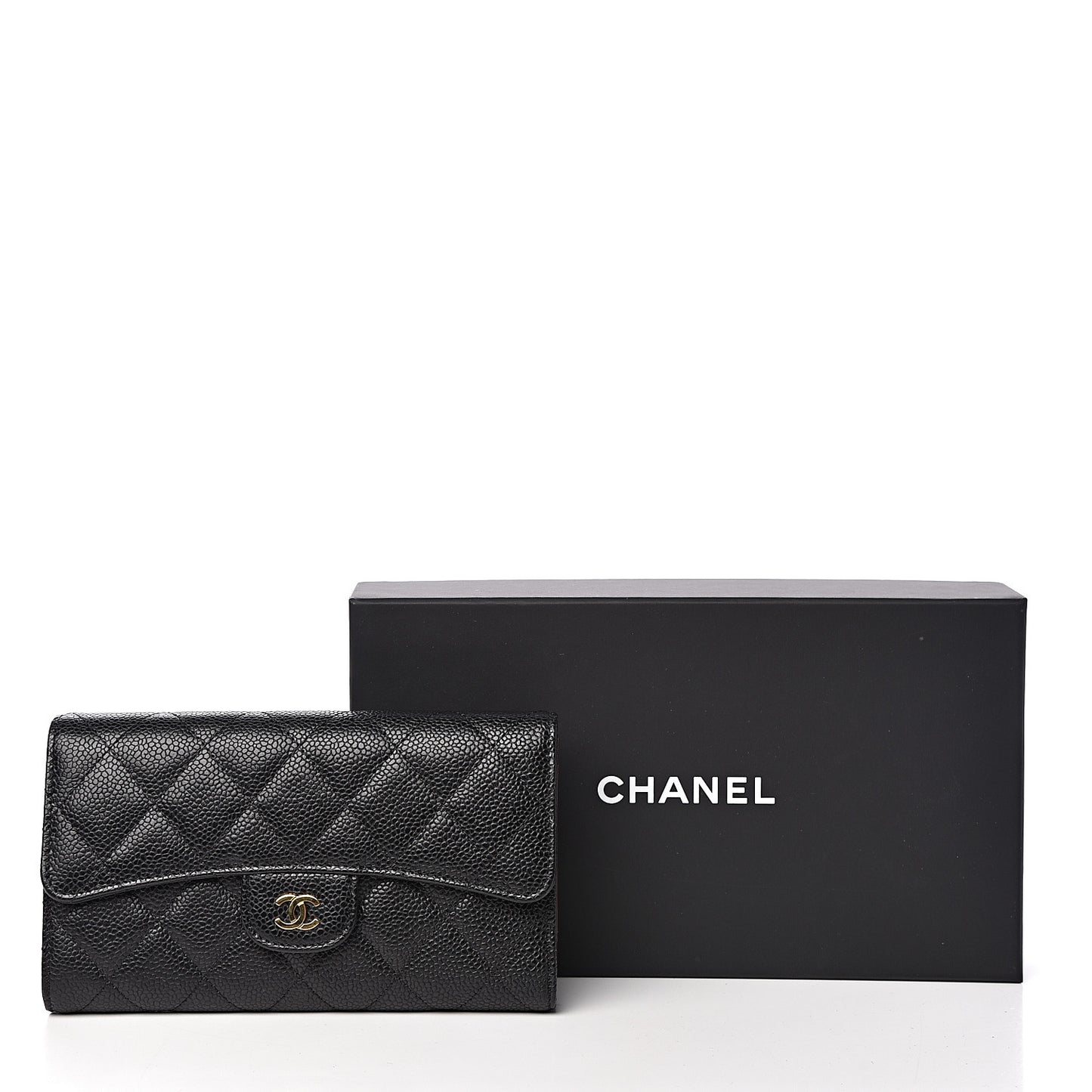 Caviar Quilted Large Flap Wallet Black