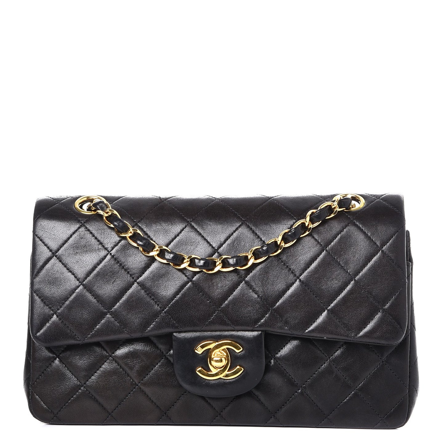 Lambskin Quilted Small Double Flap Black