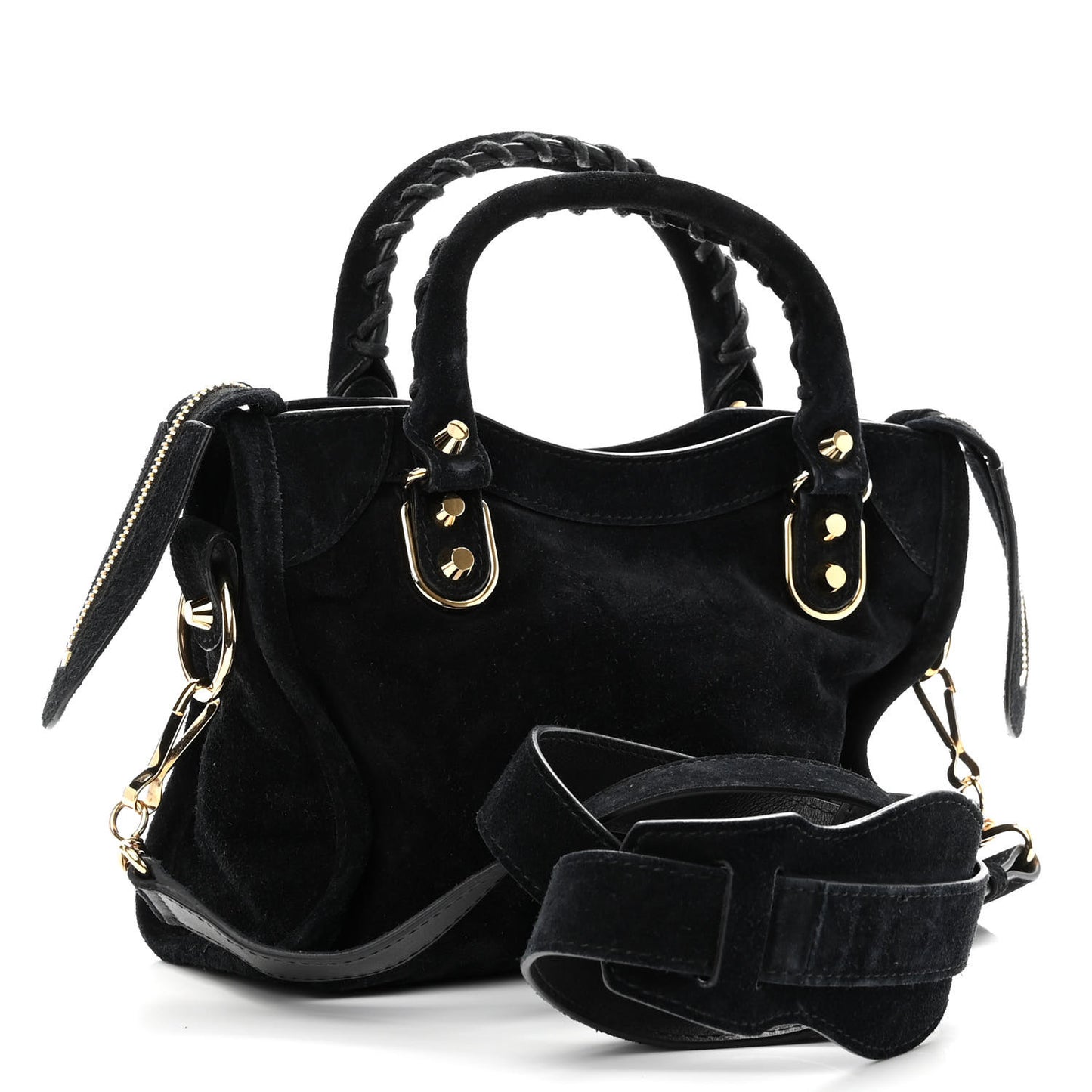 Baby Daim Suede Gold Metallic Edge Hardware Mini City Black