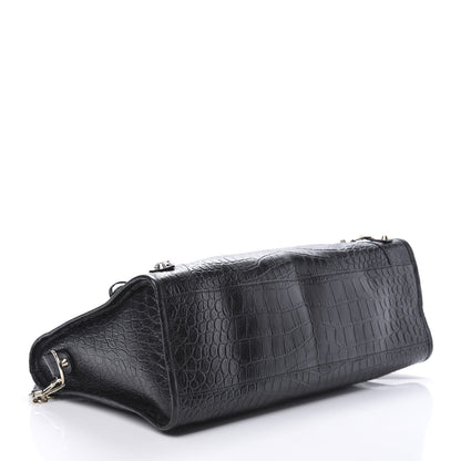 Balenciaga Calfskin Crocodile Embossed Classic Hardware City Black 5 of 11