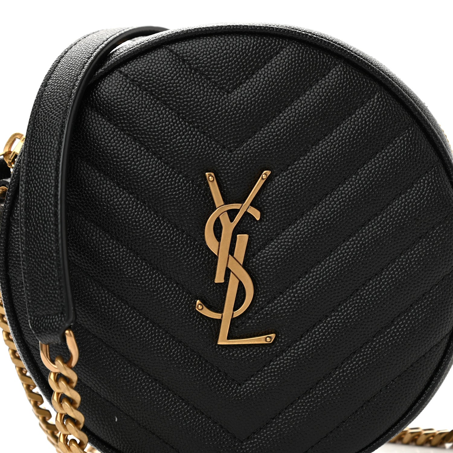 Saint Laurent Grain De Poudre Matelasse Chevron Quilted Round Vinyle Camera Bag Black 8 of 10