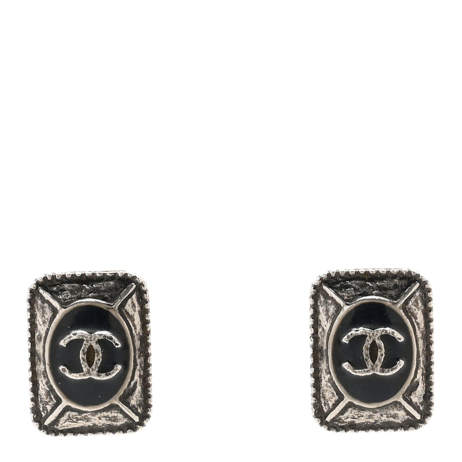 Chanel Enamel CC Clip On Earrings Black Silver 1 of 4