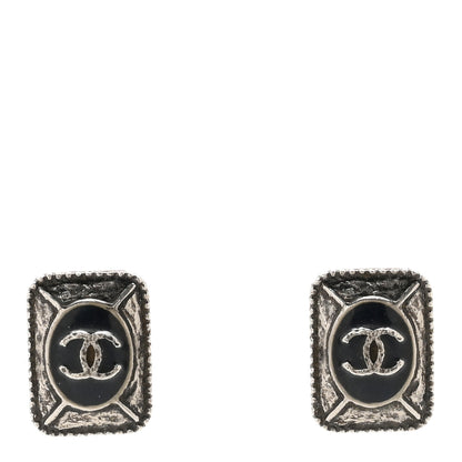 Chanel Enamel CC Clip On Earrings Black Silver 1 of 4