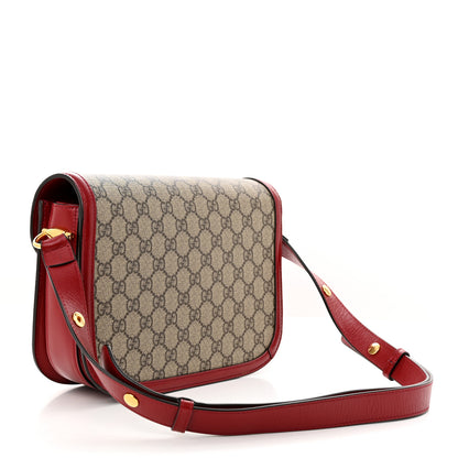 Gucci GG Supreme Monogram Azalea Calfskin Horsebit 1955 Shoulder Bag Beige Ebony New Cherry Red 3 of 11