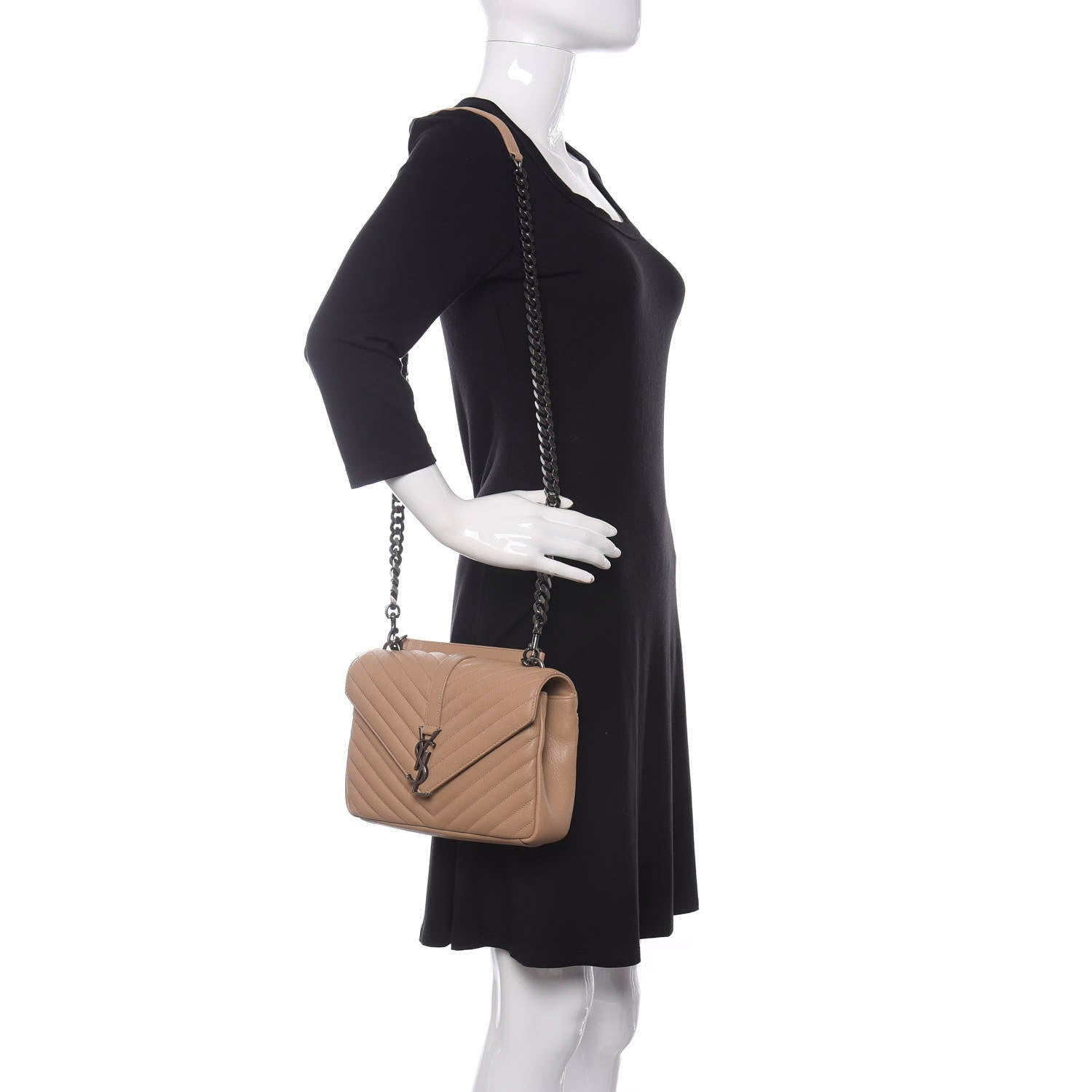 Saint Laurent Sheepskin Matelasse Chevron Monogram Medium College Bag Taupe 2 of 11