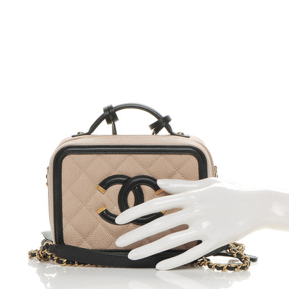 Chanel Caviar Quilted Small CC Filigree Vanity Case Beige Black 4 of 9