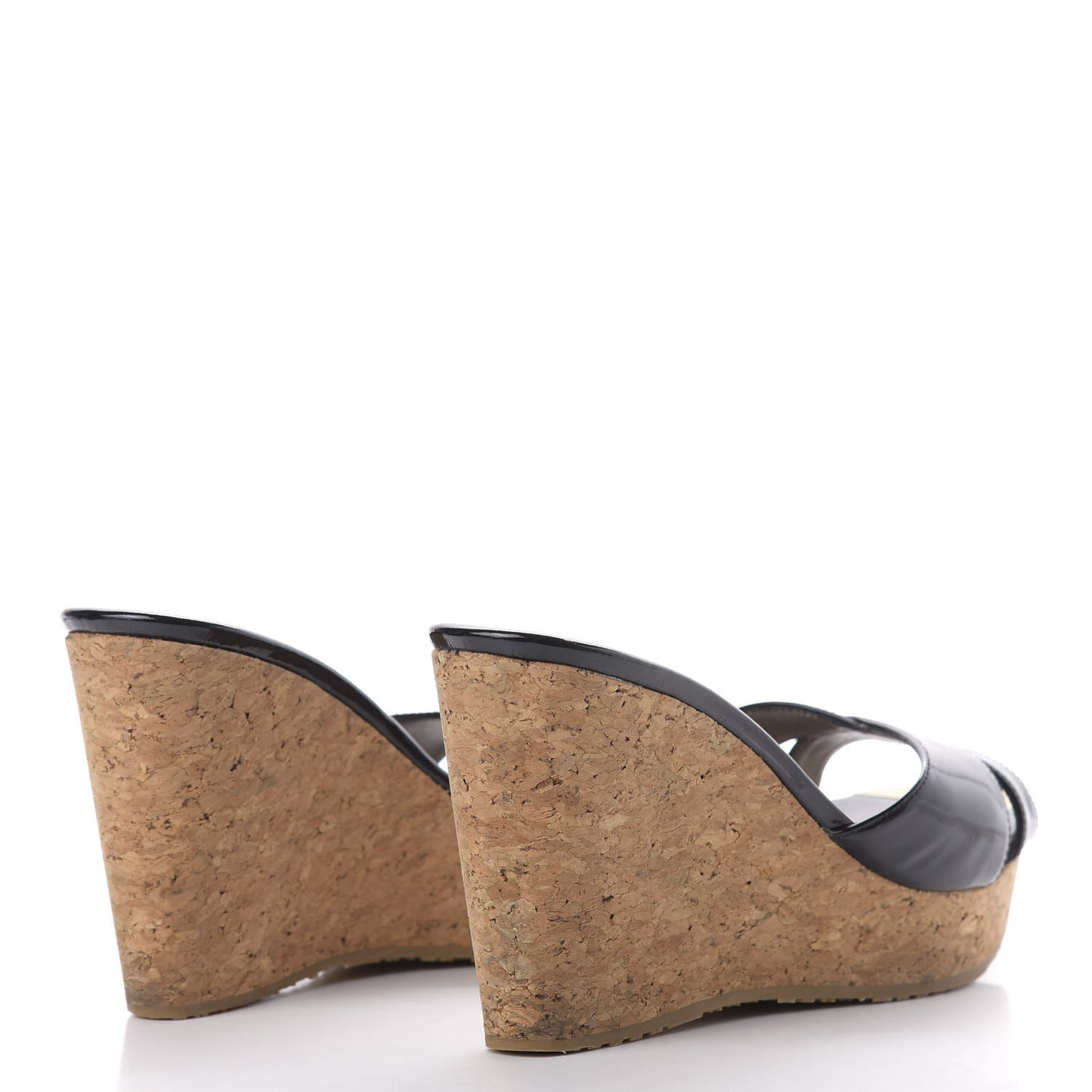 Patent Calfskin Perfume Cork Wedge Sandals 38 Black