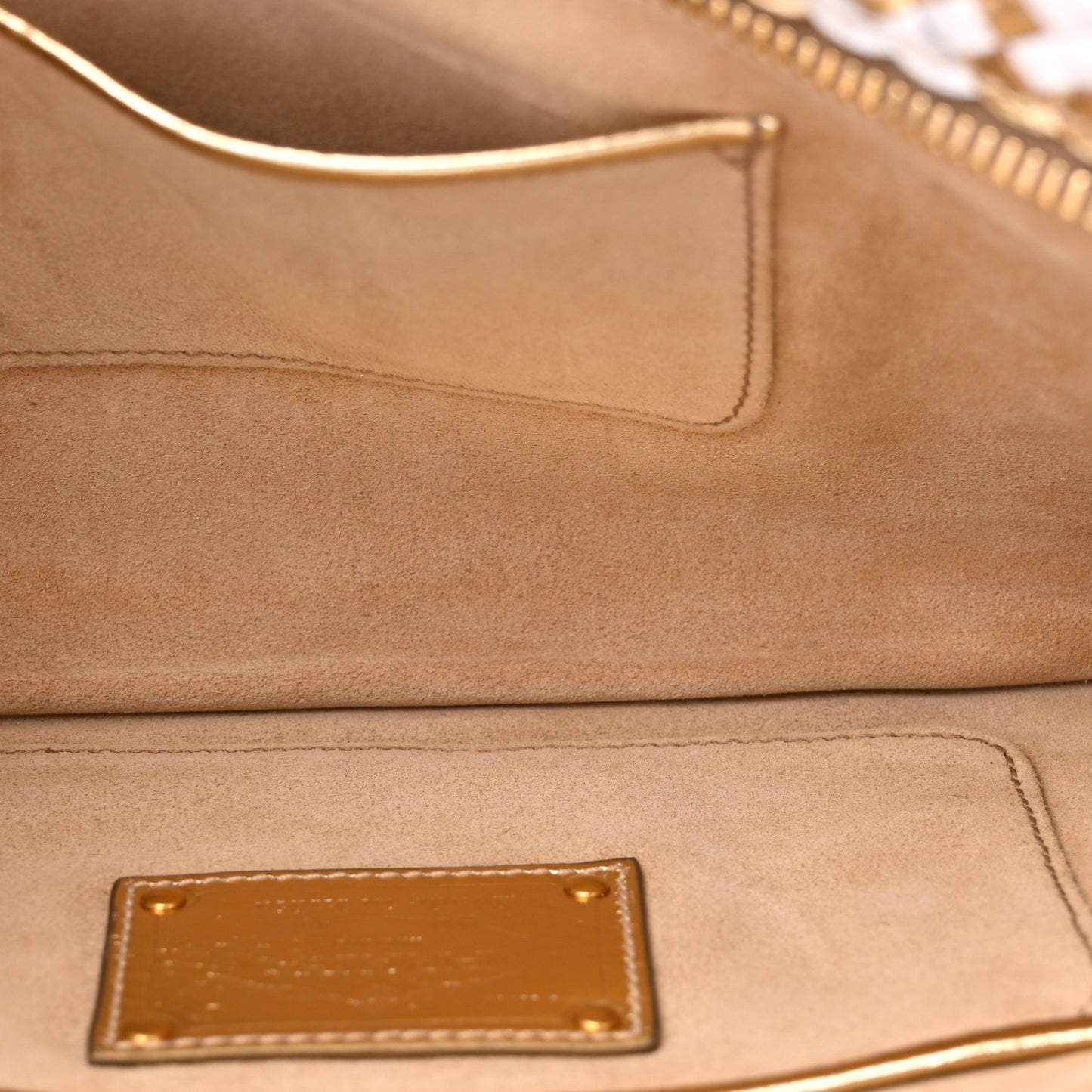 Goatskin Woven Zip Clutch Oro White