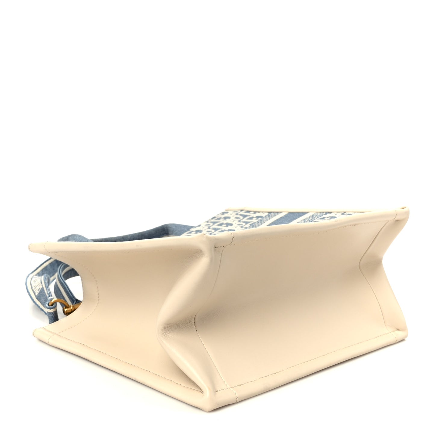 Oblique Chambray Calfskin Small Book Tote With Strap Blue Latte