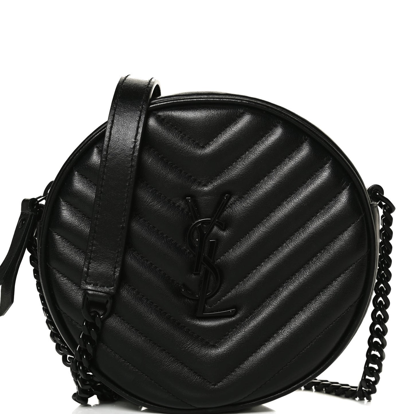 Calfskin Matelasse Chevron Round Vinyle Camera Bag Black