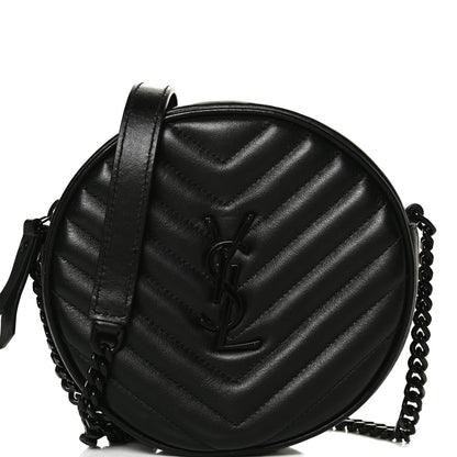 Saint Laurent Calfskin Matelasse Chevron Round Vinyle Camera Bag Black 8 of 13