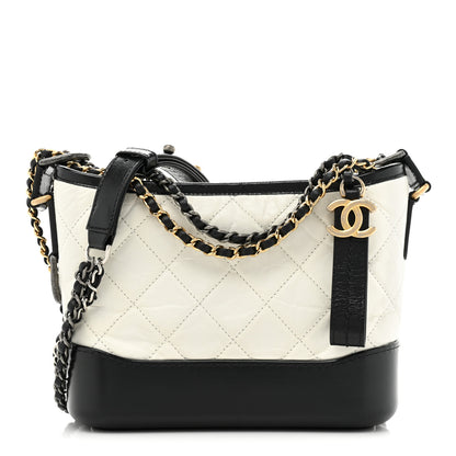 Chanel Aged Calfskin Quilted Small Gabrielle Hobo Black White 1 of 8