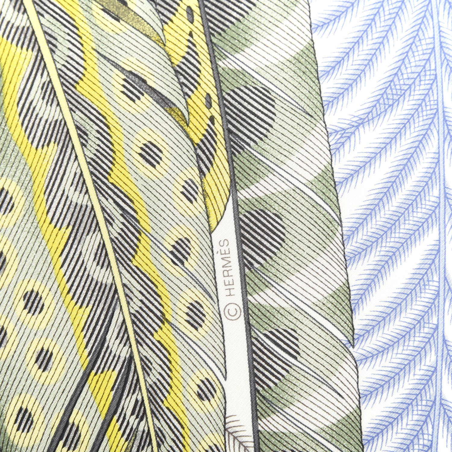 Hermes Cashmere Silk Plumes En Fete Scarf 90 Blanc Jaune Mauve 3 of 5