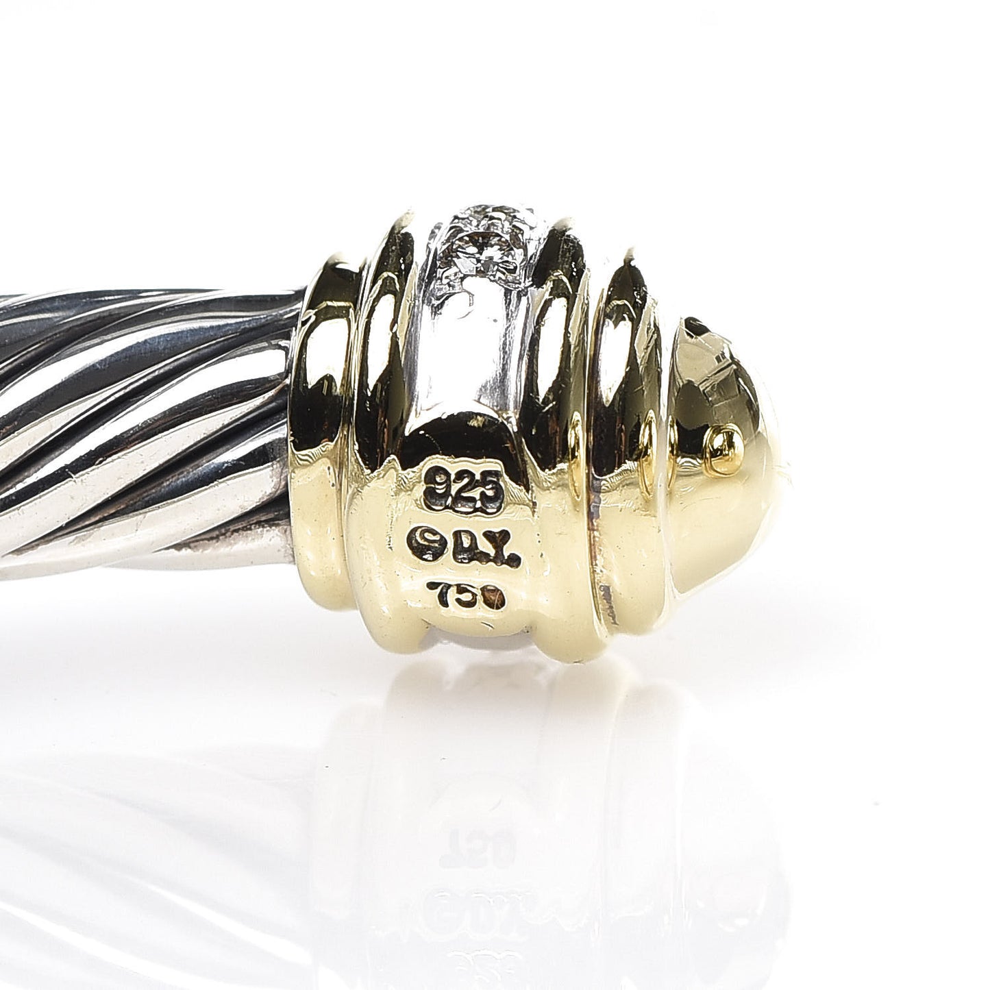 Sterling Silver 18K Yellow Gold Diamond 7mm Cable Classics Dome Bracelet