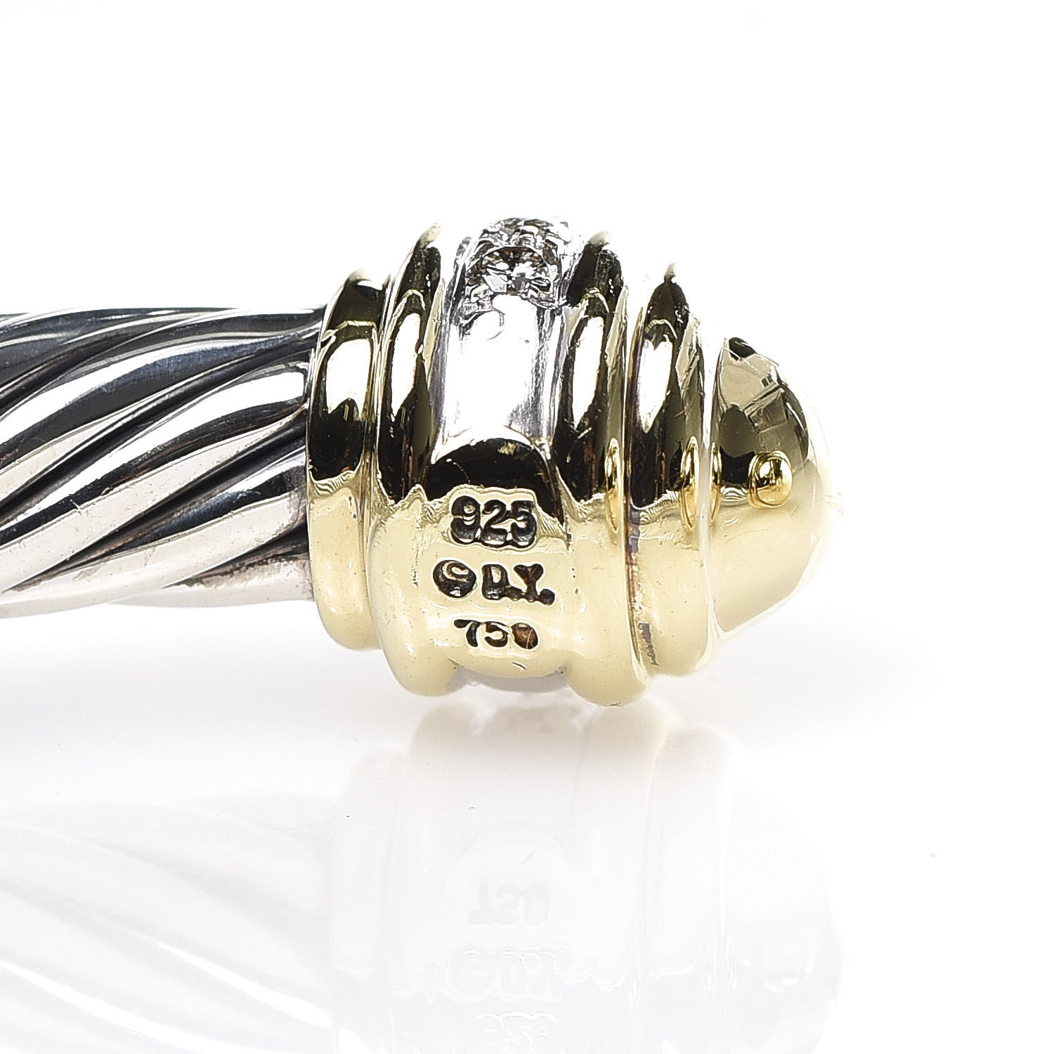 David Yurman Sterling Silver 18K Yellow Gold Diamond 7mm Cable Classics Dome Bracelet 5 of 5