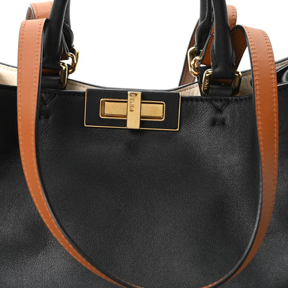 Fendi Vitello Seta Century Small Peekaboo X-Tote Black Brandy 8 of 10