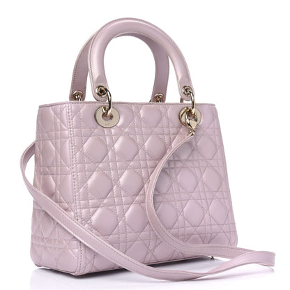 Christian Dior Pearly Lambskin Cannage Medium Lady Dior Lotus 2 of 4