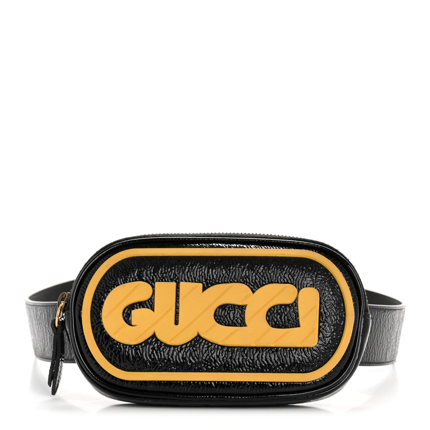 Gucci Patent Rubber Game Patch Logo Belt Bag 95 38 Black 1 of 14