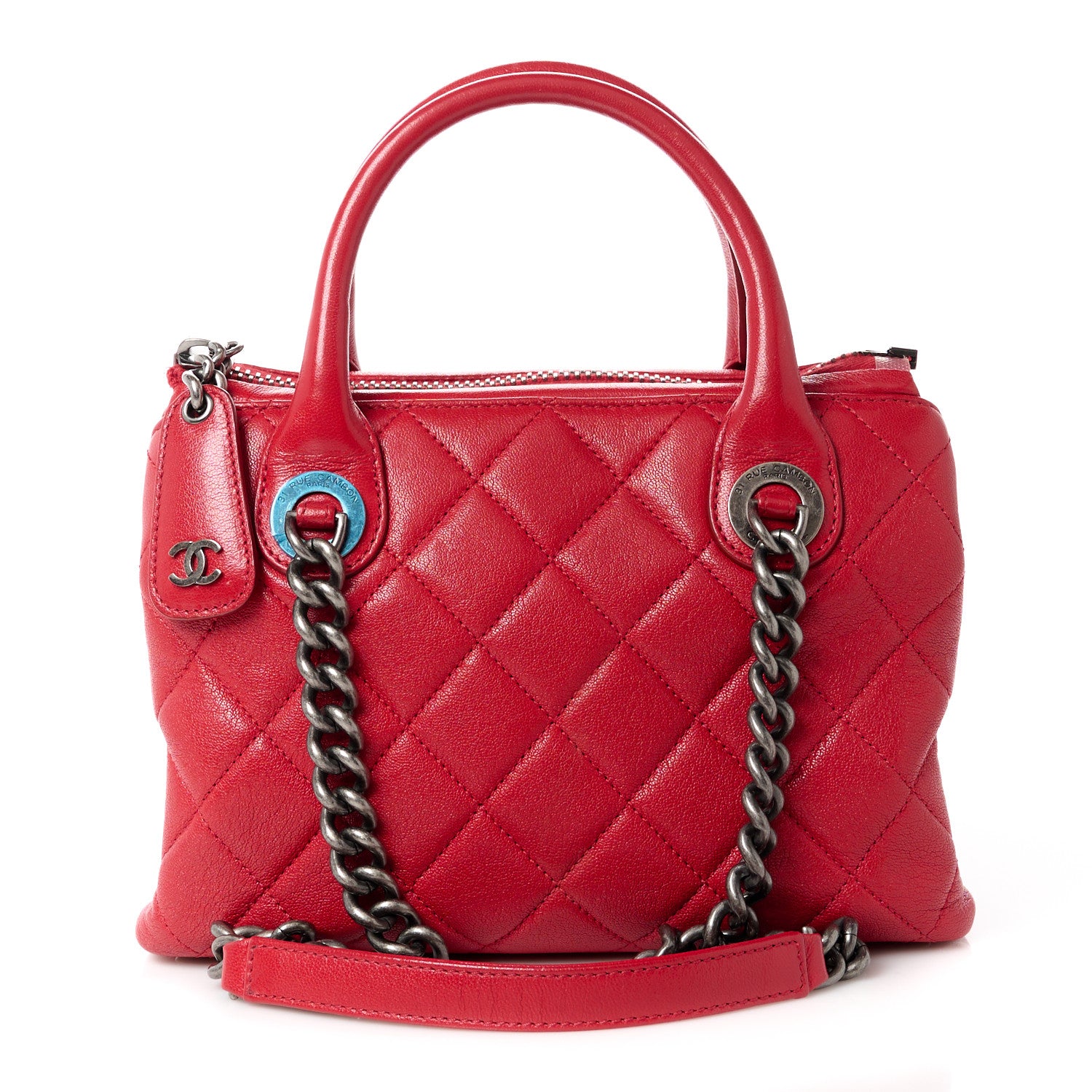 Chanel Shiny Sheepskin Quilted Small Shopping Tote Red 1 of 11