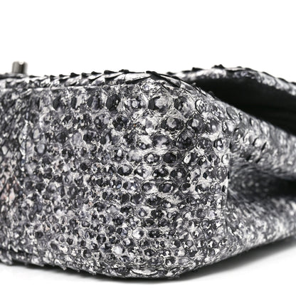 Chanel Metallic Snakeskin Medium Double Flap Black Silver 10 of 11