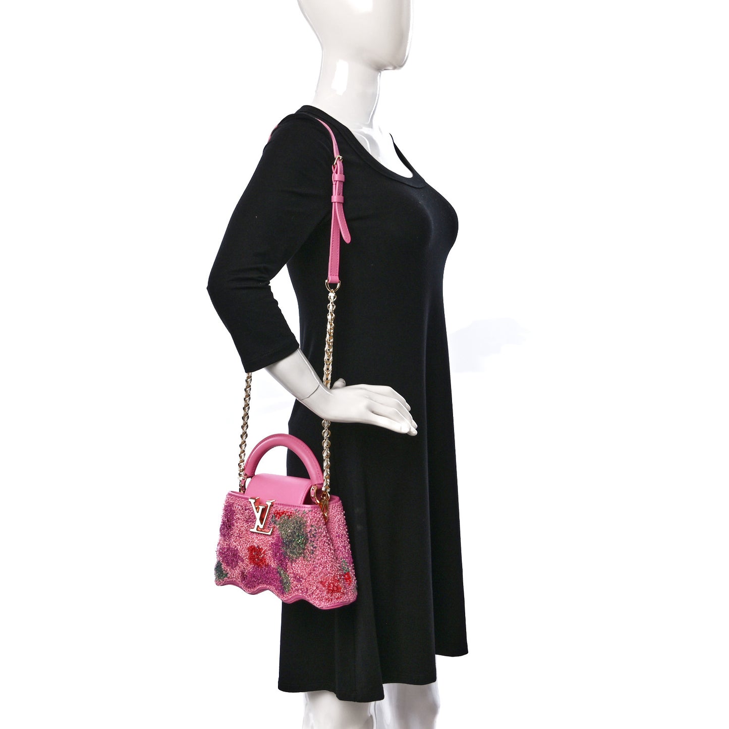 Embroidered Satin Calfskin Capushell Mini Rose