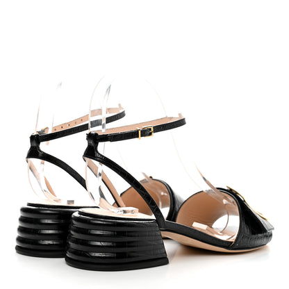 Fendi Vitello Crocodile Embossed Promenade Ankle Strap Sandals 36 Black 4 of 10