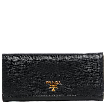 Prada Saffiano Metal Continental Flap Wallet Nero Black 1 of 8