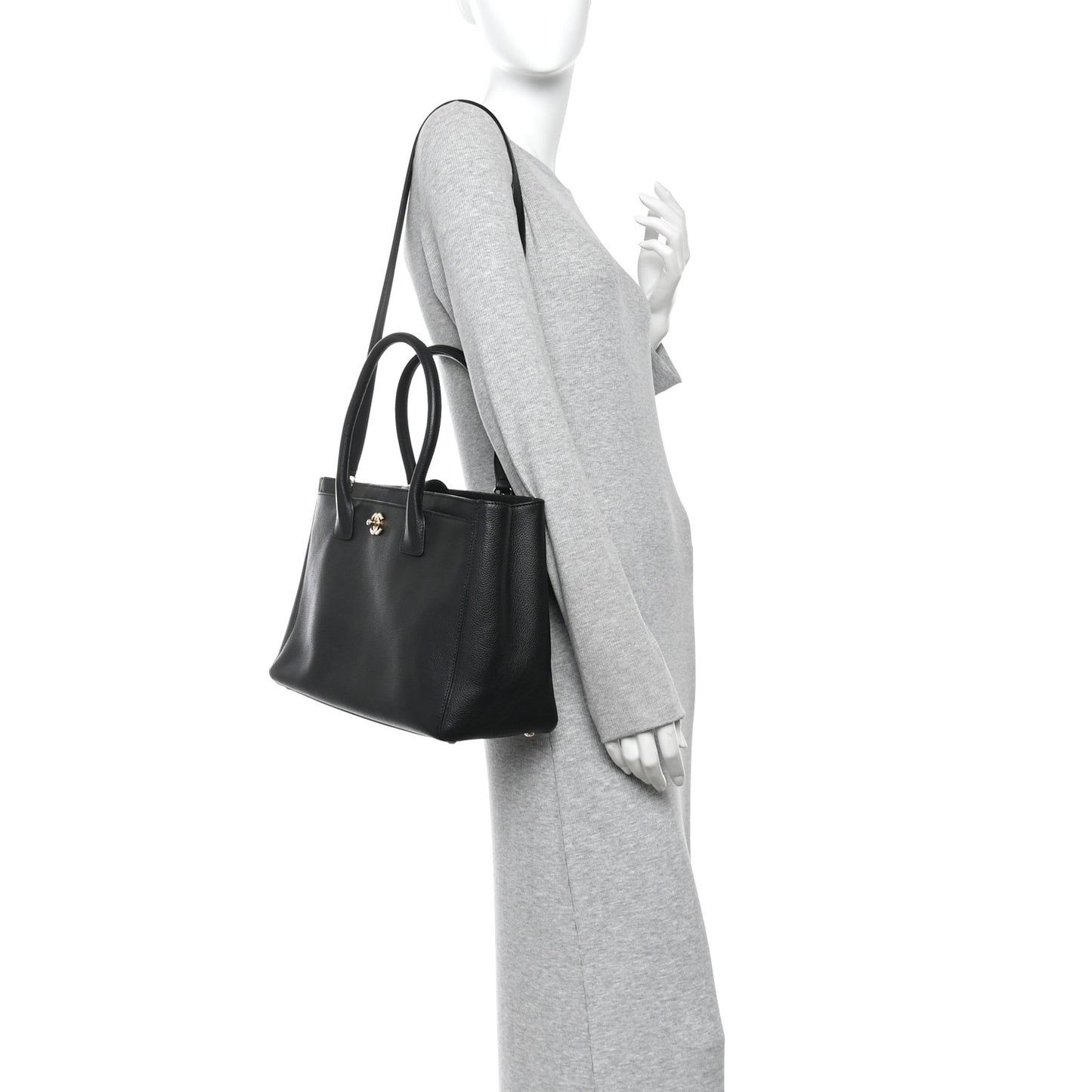Calfskin Cerf Executive Shopper Tote Black
