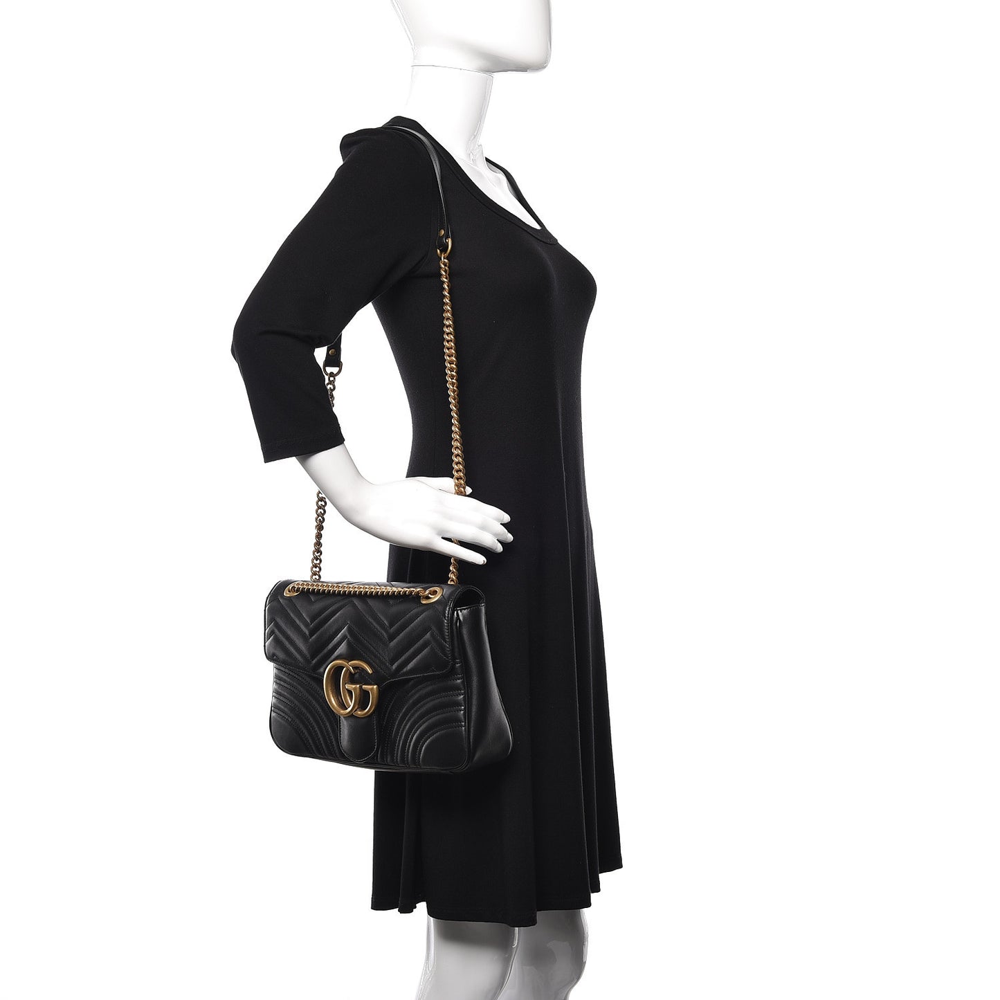 Calfskin Matelasse Medium GG Marmont Shoulder Bag Black