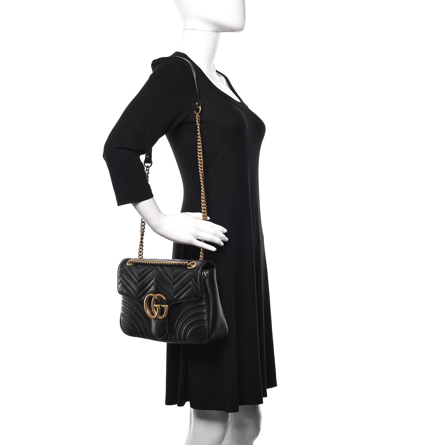 Gucci Calfskin Matelasse Medium GG Marmont Shoulder Bag Black 2 of 10