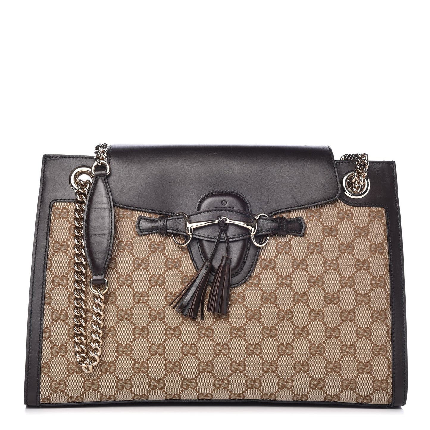 Monogram Margaux Calfskin Large Emily Chain Shoulder Bag Beige Ebony Cocoa