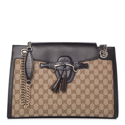 Gucci Monogram Margaux Calfskin Large Emily Chain Shoulder Bag Beige Ebony Cocoa 1 of 14
