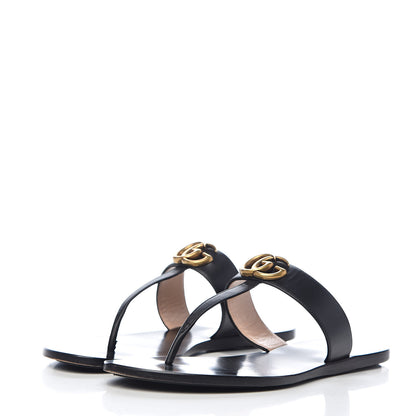 Gucci Calfskin GG Marmont Thong Sandals 41 Black 3 of 14
