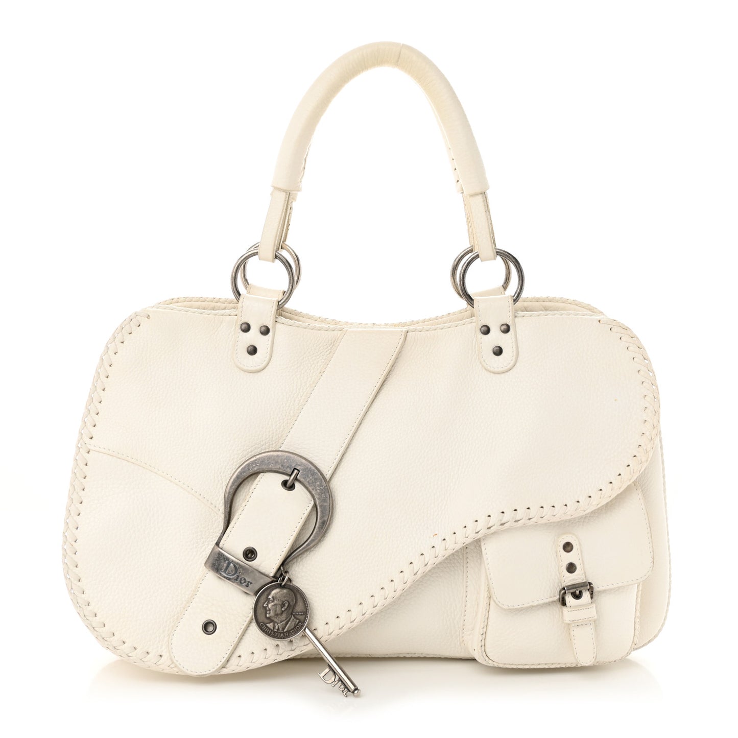 Calfskin Braided Gaucho Double Saddle Bag White