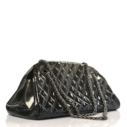 Chanel Metallic Patent Quilted Medium Just Mademoiselle Bowling Bag Silver Degrade 3 of 10