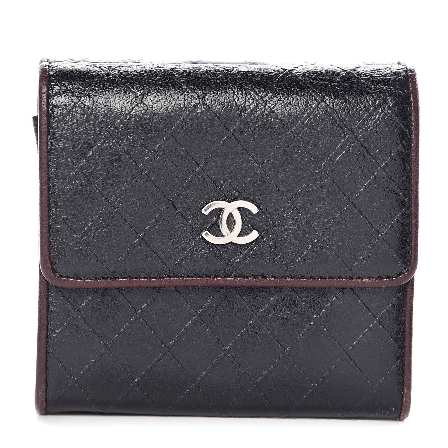 Calfskin Diamond Stitched Compact Wallet Black