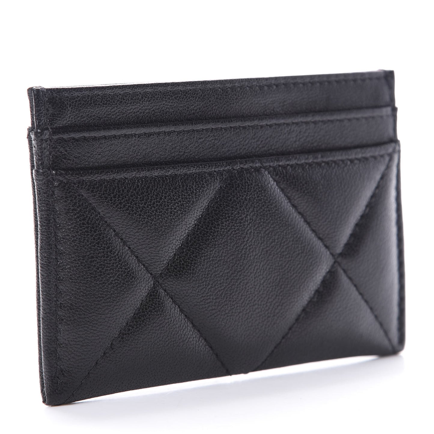Shiny Goatskin Quilted Chanel 19 Card Holder Black