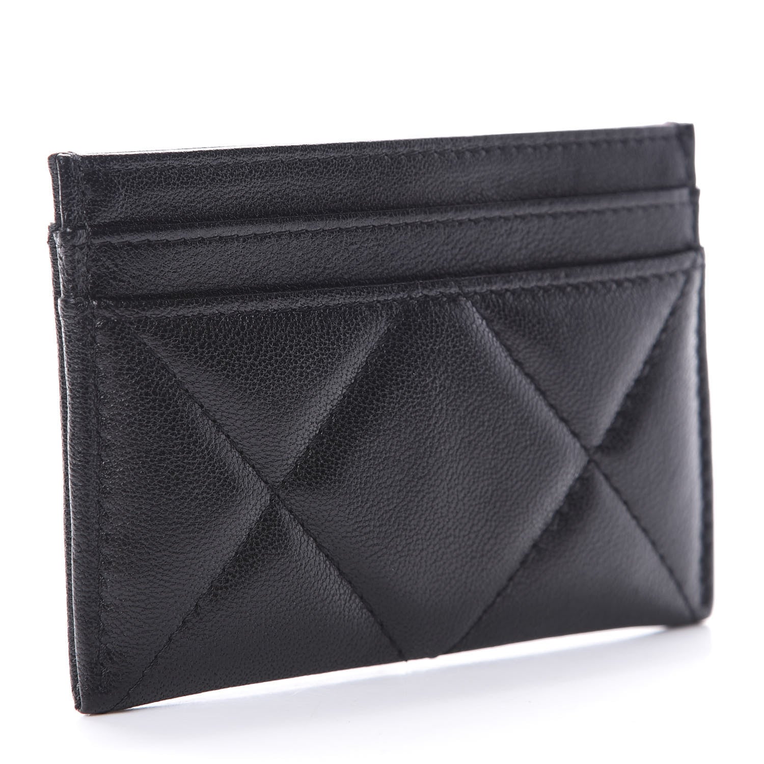 Chanel Shiny Goatskin Quilted Chanel 19 Card Holder Black 3 of 9