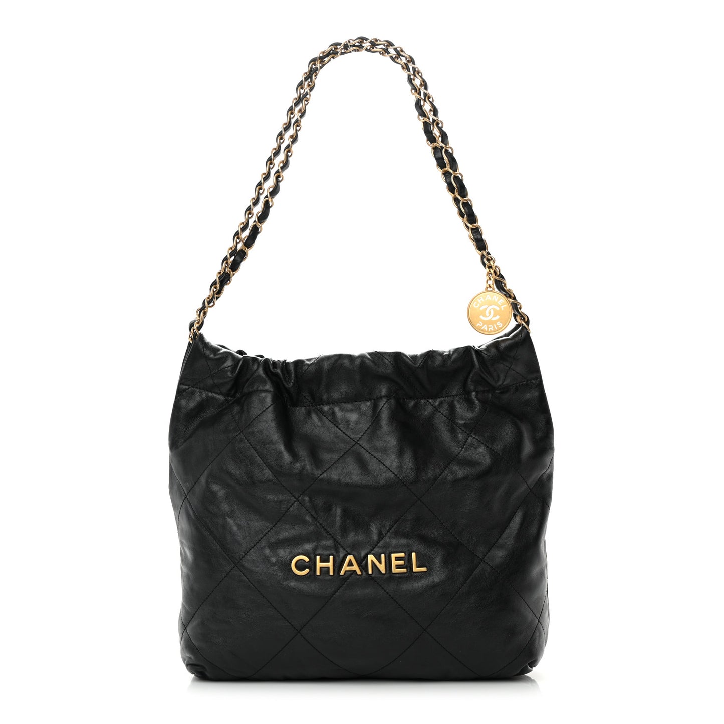Shiny Calfskin Quilted Small Chanel 22 Black