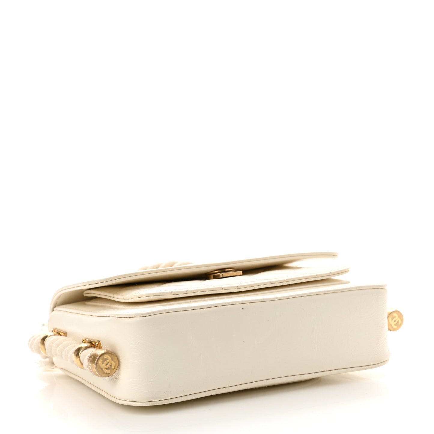 Crumpled Calfskin En Vogue Rope Flap White