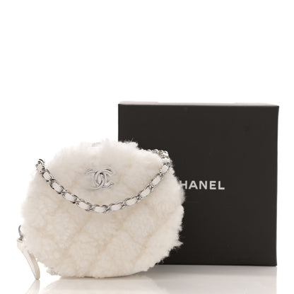 Chanel Shearling Sheepskin Lambskin Quilted Round Clutch With Chain White 10 of 10