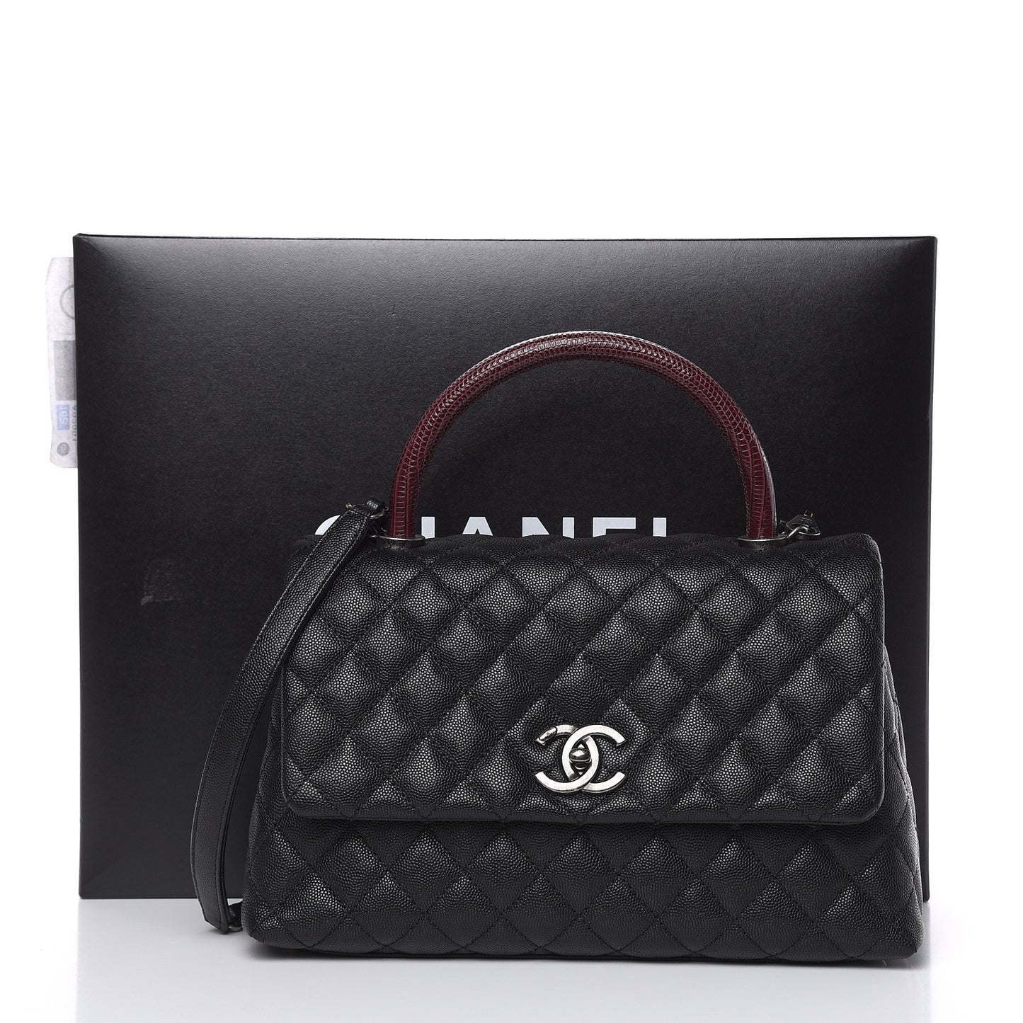 Caviar Lizard Quilted Small Coco Handle Flap Black