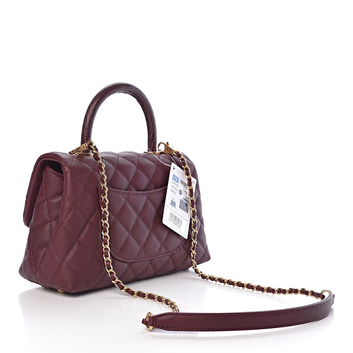 Caviar Lizard Quilted Mini Coco Handle Flap Burgundy