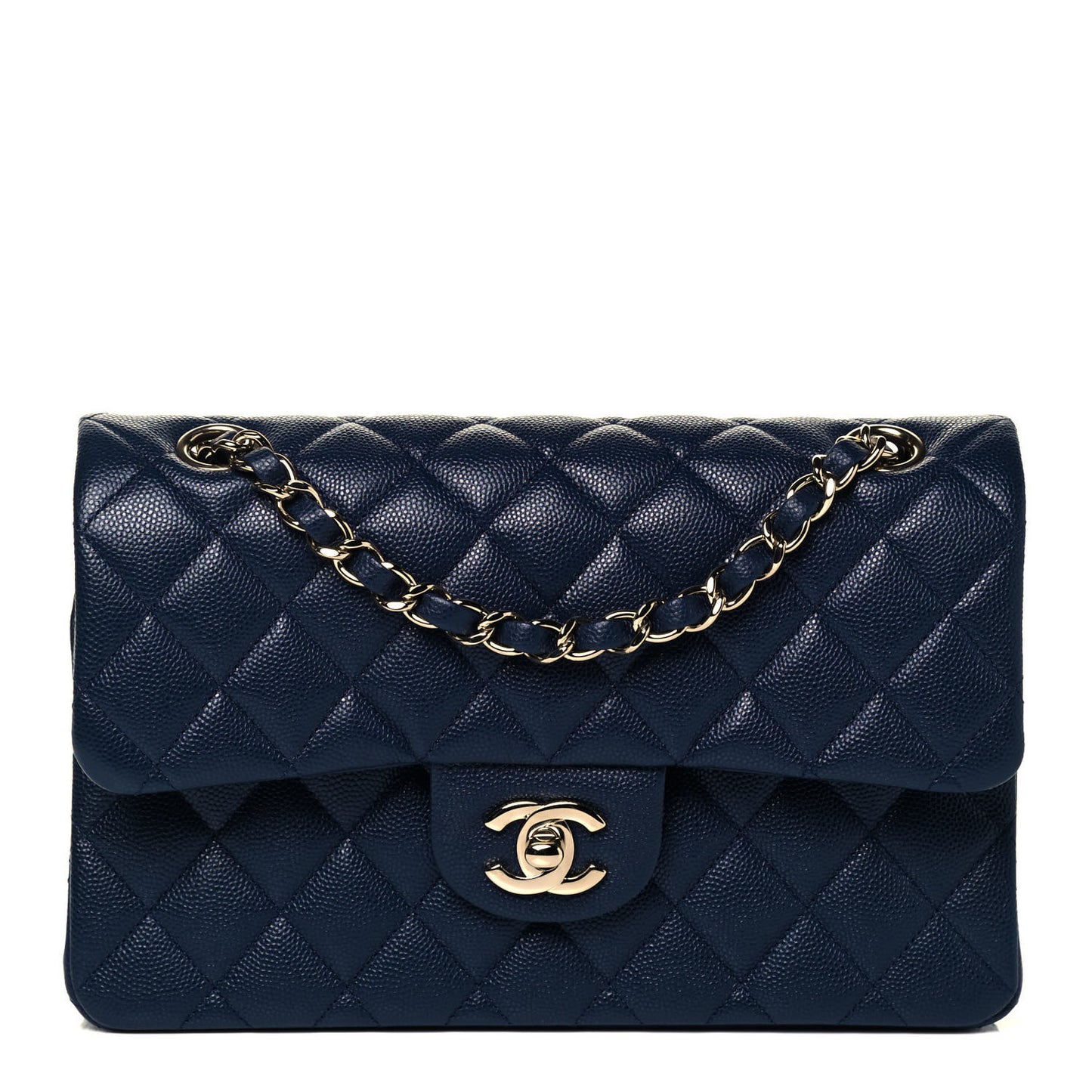 Caviar Quilted Small Double Flap Navy